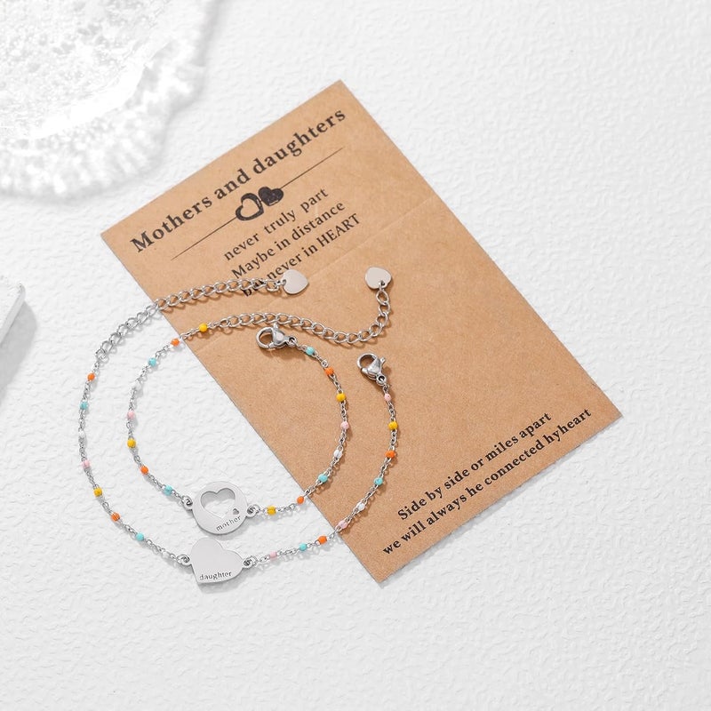 DS Mother Daughter Bracelets Set,18K Gold Plated Stainless Steel Heart Jewelry for Women Girls,Mothers Day Gifts for Mom/Daughter,Adjustable Matching Bracelets for Mommy and Me gift box packaging - Image 3